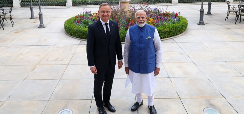 HE Mr Andrzej Duda, President of Poland, welcomes HE Mr Narendra Modi, Prime Minister of India, at the Belvedere Palace, 22.08.2024, Warsaw.