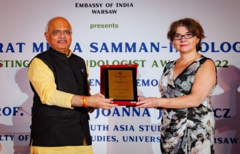 Bharat Mitr Samman – Indology conferred on Dr. Joanna Jurewicz  in Warsaw, 12th October 2023