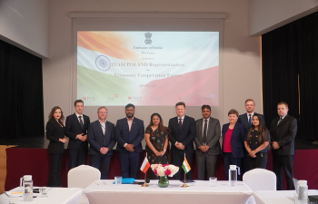 Keeping up the momentum of high level business engagement, EOI Warsaw organized an ‘Economic Cooperation Forum' with “Team Poland” this morning. In her opening remarks, Ambassador Neeta Bhushan highlighted the strong synergies between India & Poland and invited Polish businesses to take advantage of India’s scale, skills and size and invest in India. The Forum discussed untapped potential between the two countries, specifically identifying high-growth sectors such as technology, infrastructure development, renewable energy and manufacturing. The session was also attended by the representatives from the Ministry of Foreign Affairs, Ministry of Economic Development and Technology, Regional Chamber of Commerce and Industry in Katowice and Indo-Polish Chamber of Commerce and Industry. (26 August 2026)