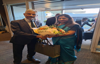 Hon’ble External Affairs Minister, Dr. S. Jaishankar was accorded a warm welcome by Ambassador Neeta Bhushan upon his arrival at Warsaw Chopin Airport.(2 September 2026)